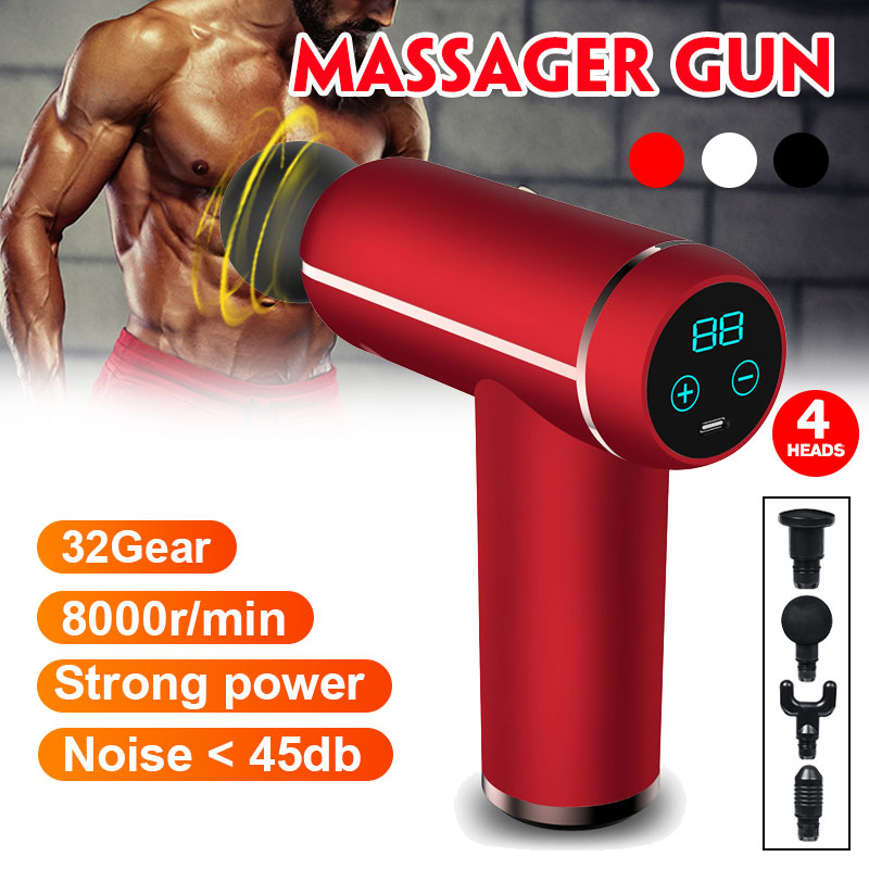 32GearsLCDElectricPercussionMassageGuns8000rminDeepMuscleVibrationMassagerTissueRelaxingDeviceW4Head-1851016